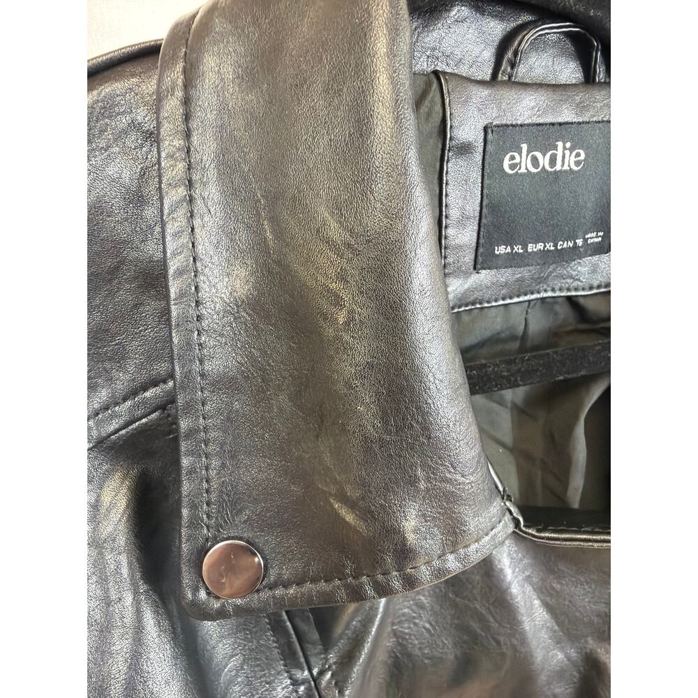 Elodie Black Asymmetrical Belted Moto Faux Leather Jacket XL - Picture 7 of 10